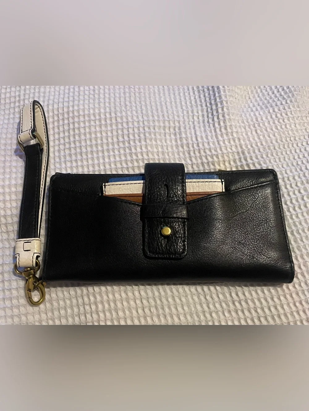 Fossil Black Leather Wristlet with Card Slots